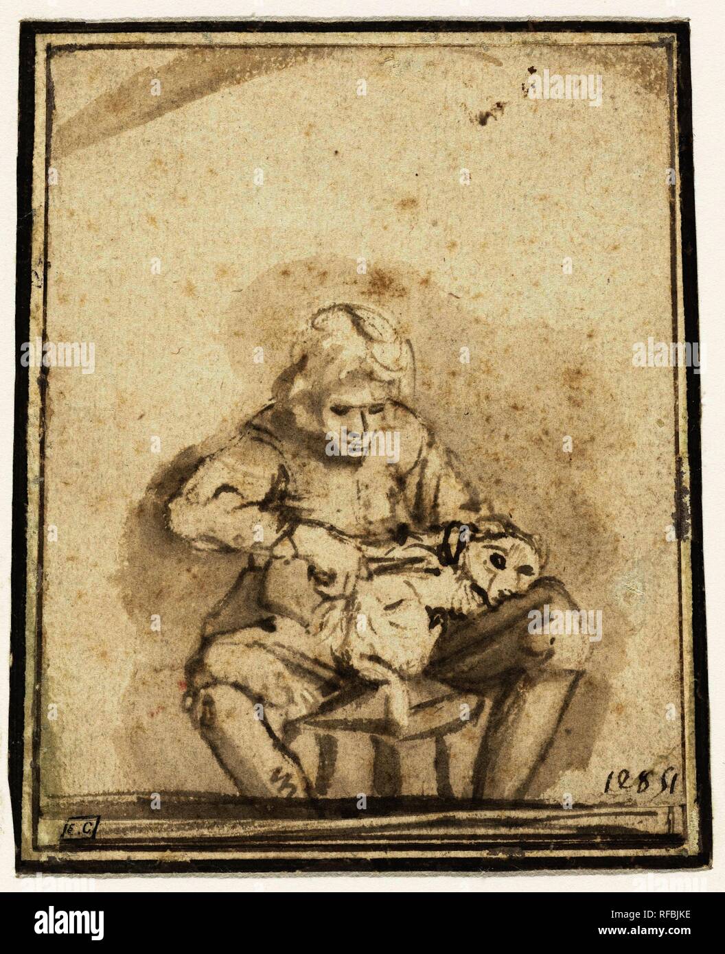 Un ragazzo rifilatura del suo cane cappotto. Relatore per parere: Rembrandt van Rijn (respinta attribuzione). Relatore per parere: Abraham van Dijck (attribuito a). Dating: c. 1650 - c. 1660. Luogo: Amsterdam. Misurazioni: h 122 mm × W 99 mm. Museo: Rijksmuseum Amsterdam. Foto Stock