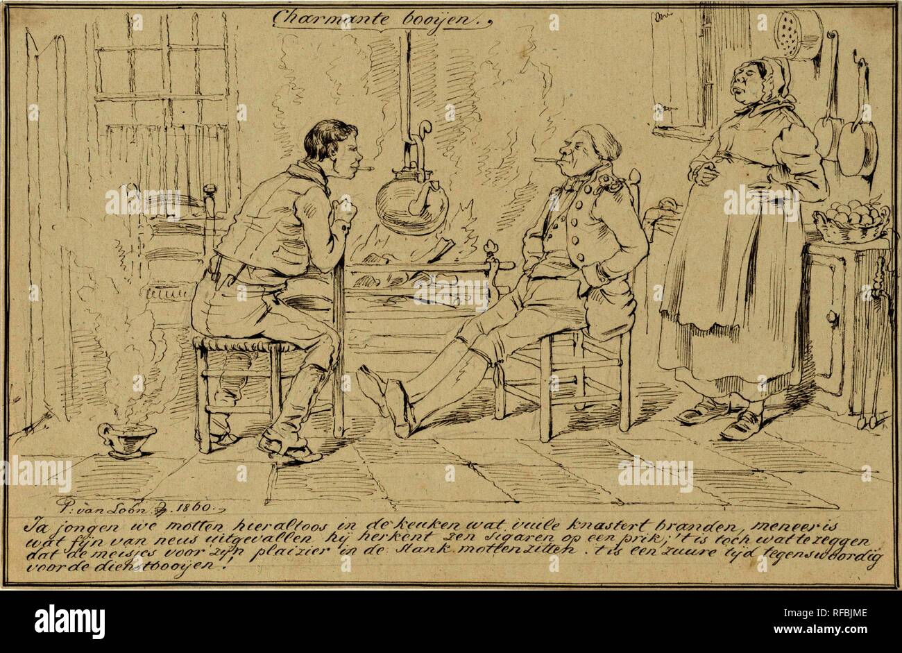 Gli uomini di fumare in una cucina. Relatore per parere: Pieter van Loon. Dating: 1860. Misurazioni: h 148 mm × W 225 mm. Museo: Rijksmuseum Amsterdam. Foto Stock