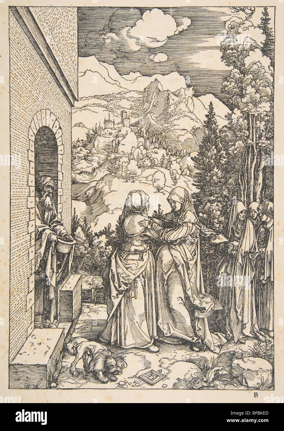 La Visitazione, dalla vita della Vergine. Artista: Albrecht Dürer (Tedesco, 1471-1528 Norimberga Norimberga). Dimensioni: foglio: 17 x 11 3/4 in. (43,2 x 29,8 cm) piastra: 11 3/4 x 8 3/16 in. (29,8 x 20,8 cm). Data: 1503-4. Museo: Metropolitan Museum of Art di New York, Stati Uniti d'America. Foto Stock