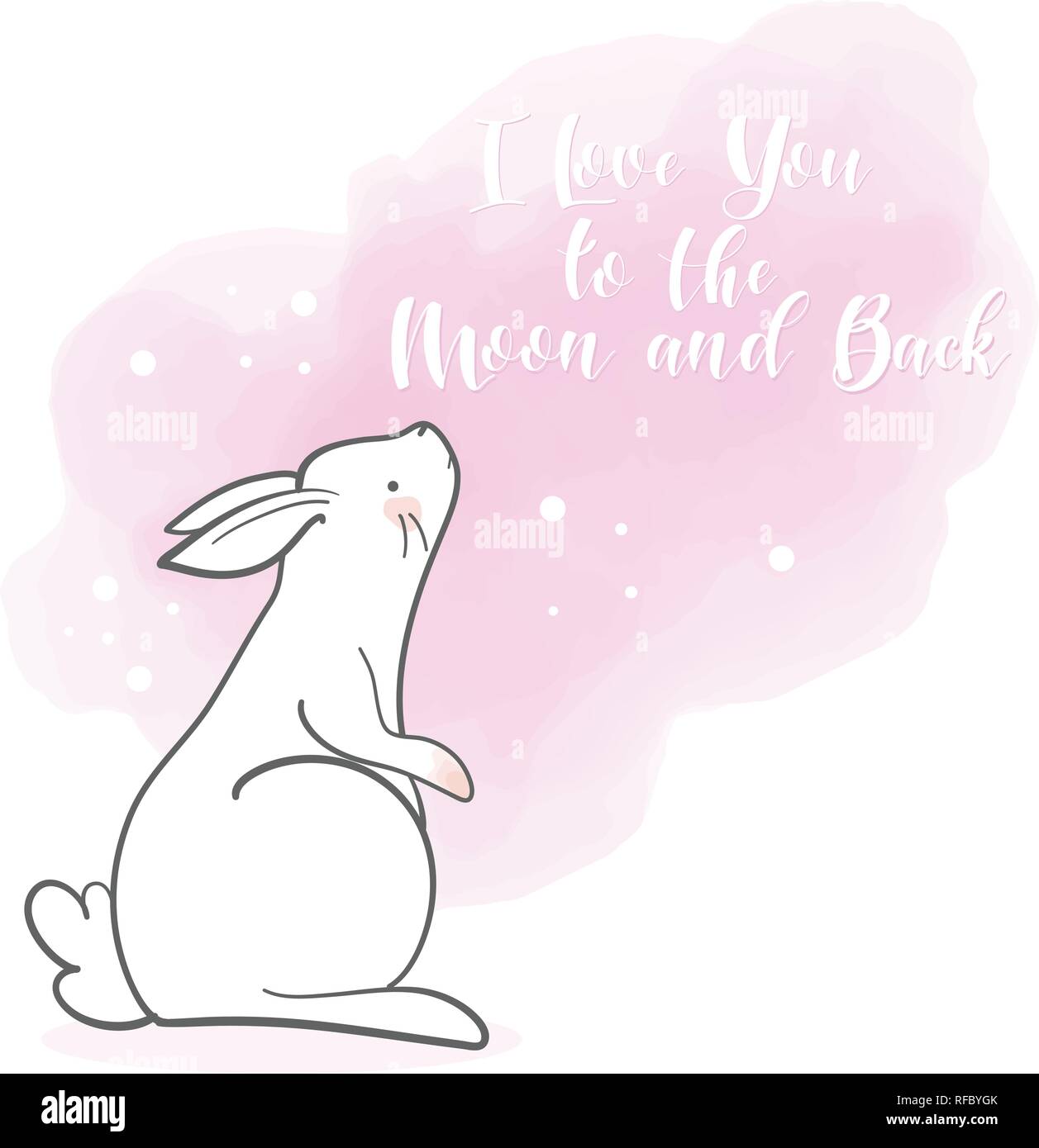 Simpatico coniglio in stile cartoon. Il giorno di San Valentino del tema. Disegnata a mano scritte. Illustrazione Vettoriale. Elementi per il biglietto di auguri, poster, striscioni. T-shirt, n Illustrazione Vettoriale