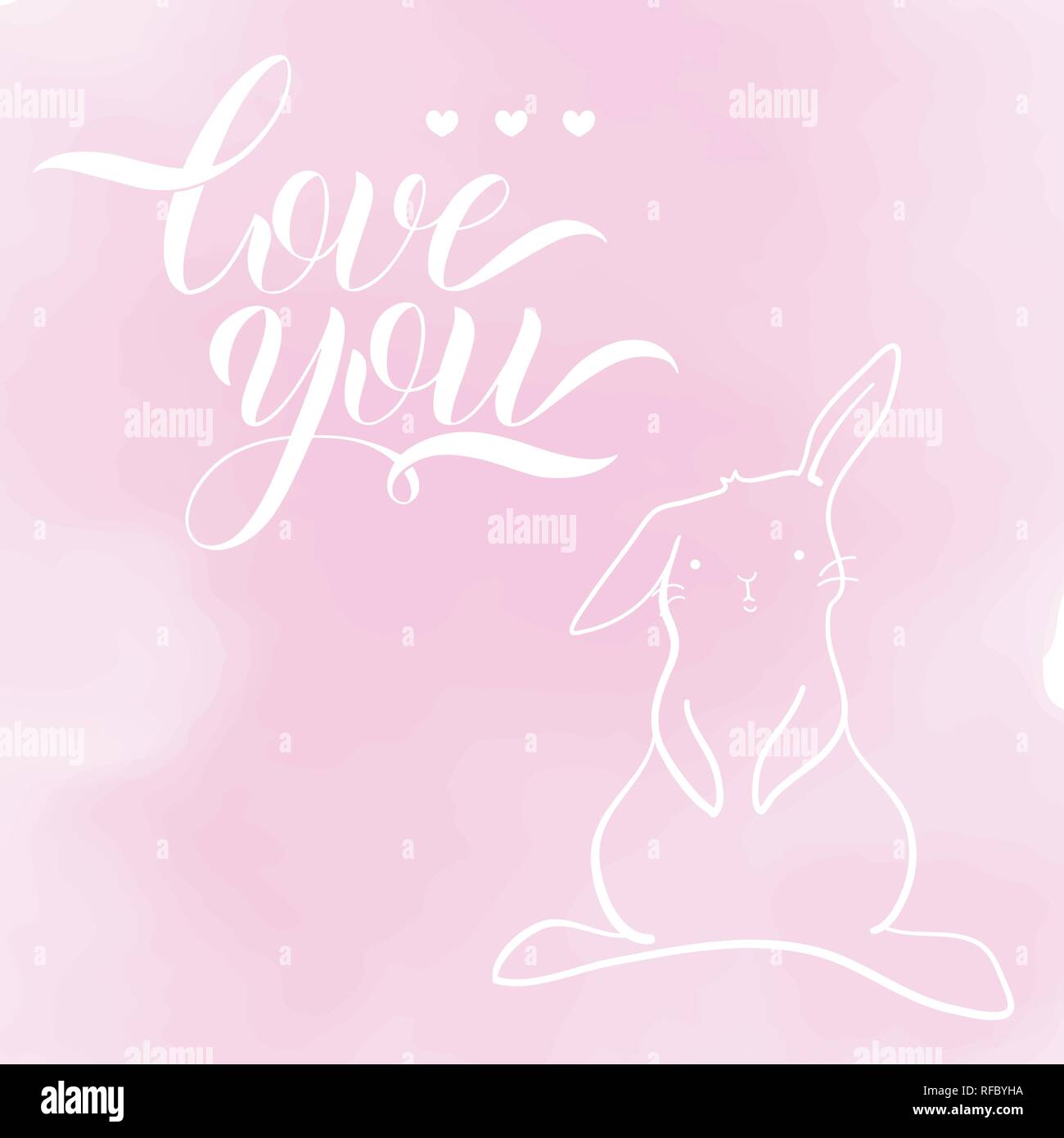 Simpatico coniglio in stile cartoon. Il giorno di San Valentino del tema. Disegnata a mano scritte. Illustrazione Vettoriale. Elementi per il biglietto di auguri, poster, striscioni. T-shirt, n Illustrazione Vettoriale