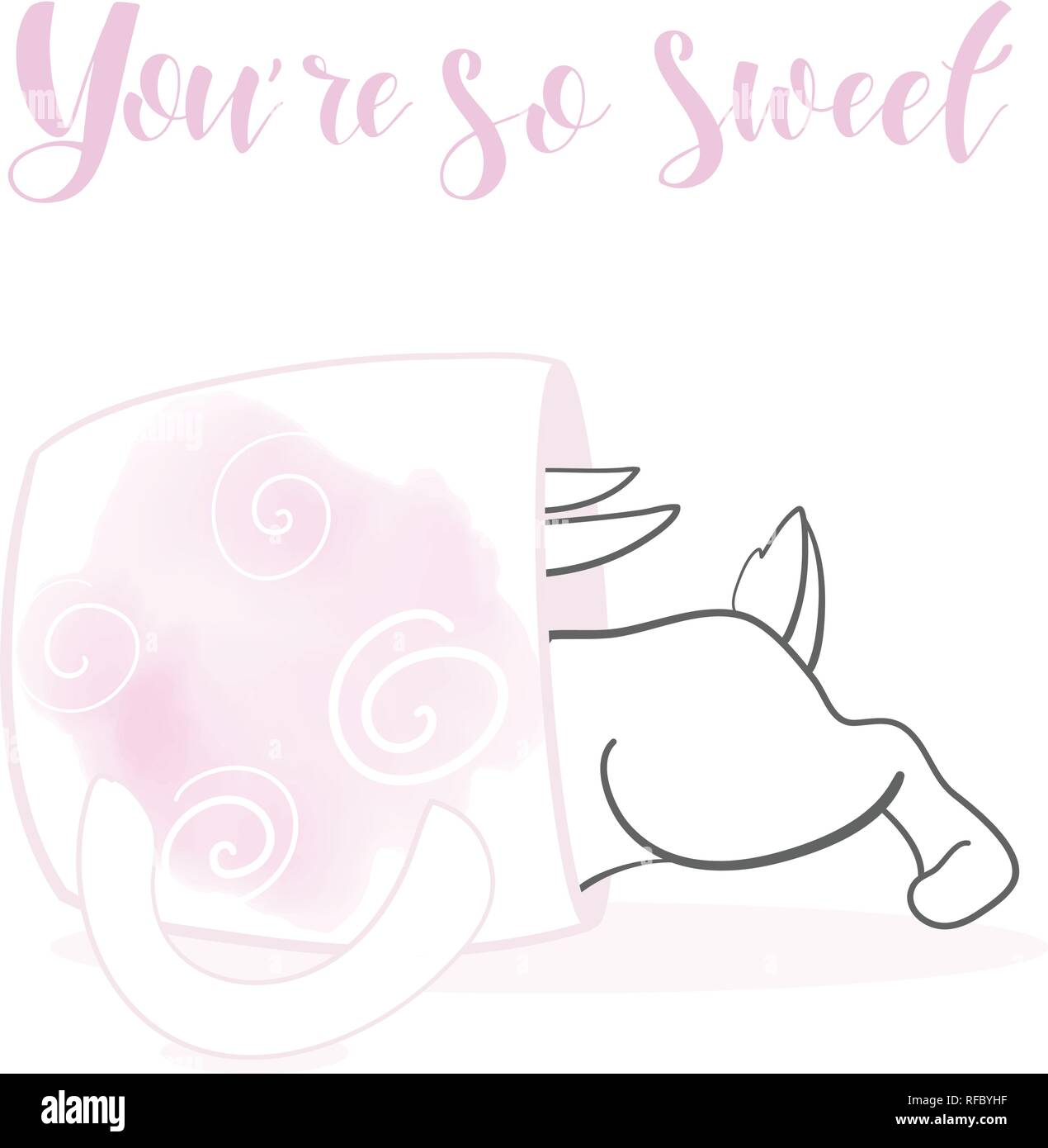 Simpatico coniglio in stile cartoon. Il giorno di San Valentino del tema. Disegnata a mano scritte. Illustrazione Vettoriale. Elementi per il biglietto di auguri, poster, striscioni. T-shirt, n Illustrazione Vettoriale