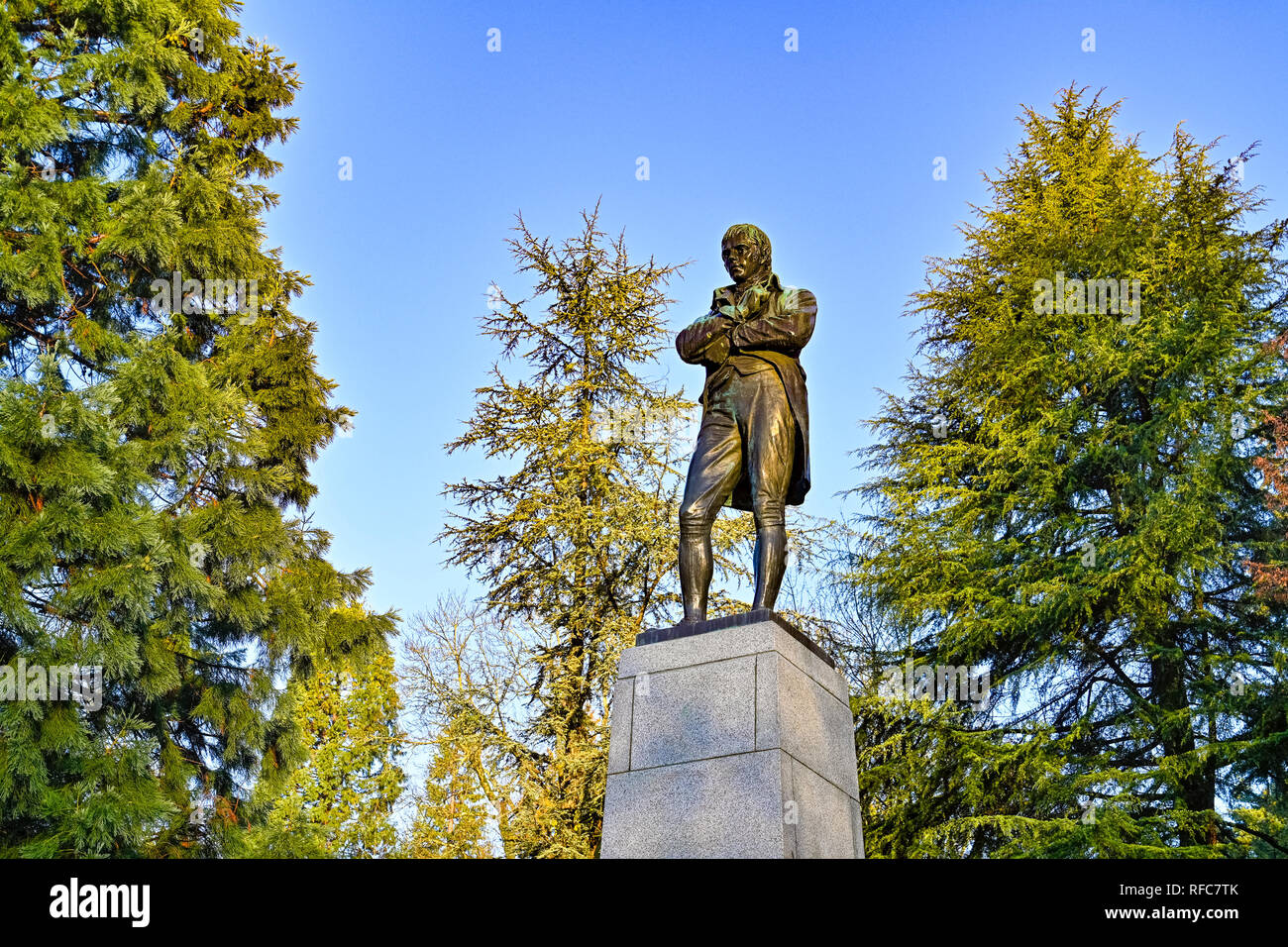 Robert Burns statua, Stanley Park, Vancouver, British Columbia, Canada Foto Stock
