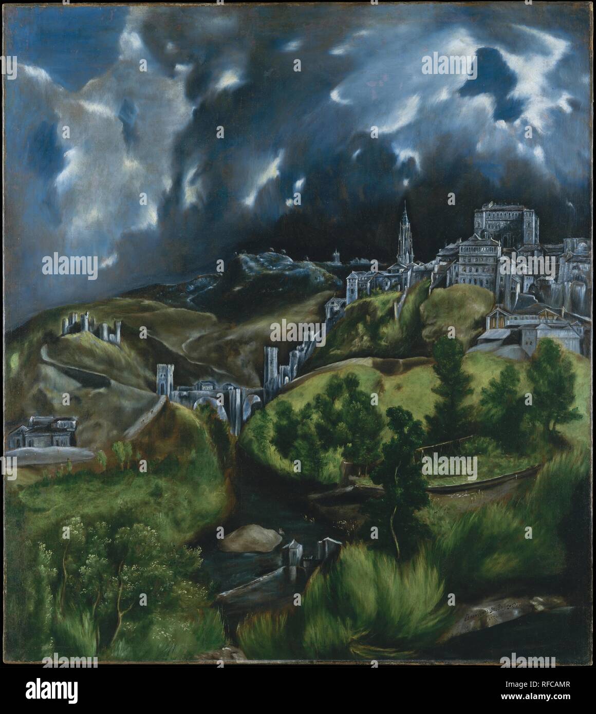 Vista di Toledo. Data/Periodo: tra ca. 1596 e ca. 1600. La pittura. Olio su tela. Altezza: 121.3 cm (47,7 in); larghezza: 108,6 cm (42,7 in). Autore: GRECO, EL. El Greco (Domenikos Theotokopoulos). Foto Stock