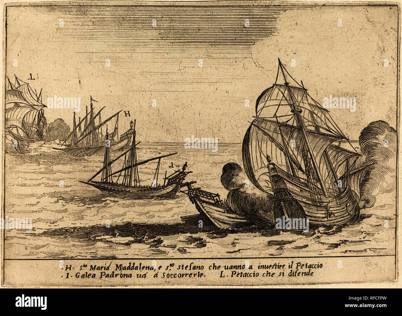 Imbarco del Petaccio. Data: 1617. Medio: l'attacco. Museo: National Gallery of Art di Washington DC. Autore: Jacques Callot. Foto Stock