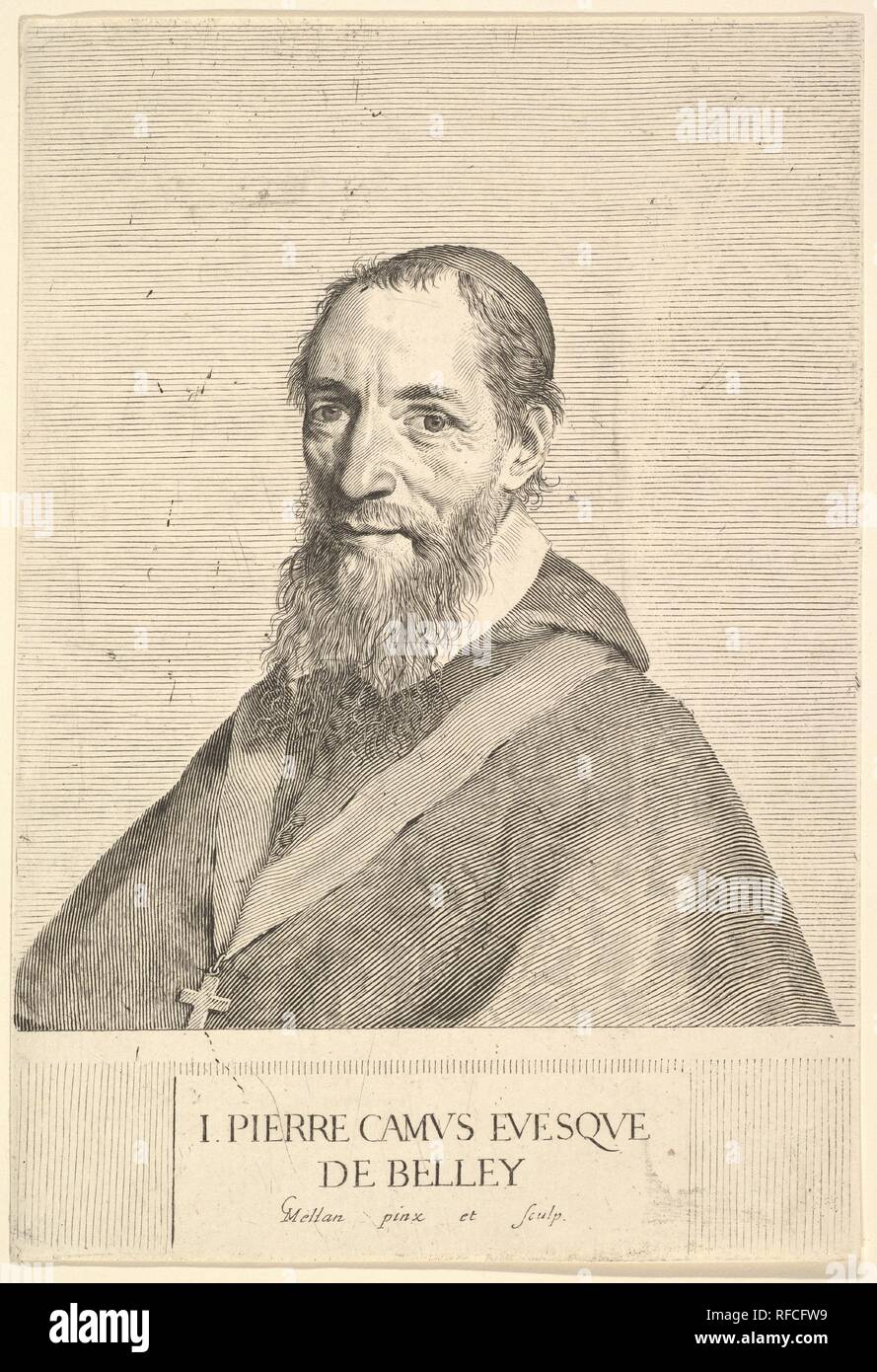 Jean-Pierre Camus, Vescovo di Belley. Artista: Claude Mellan (francese, Abbeville 1598-1688 Paris). Dimensioni: foglio: 8 9/16 x 5 7/8 in. (21,8 x 15 cm). Sitter: Ritratto di Jean-Pierre Camus (francese, Parigi Parigi 1584-1652). Museo: Metropolitan Museum of Art di New York, Stati Uniti d'America. Foto Stock