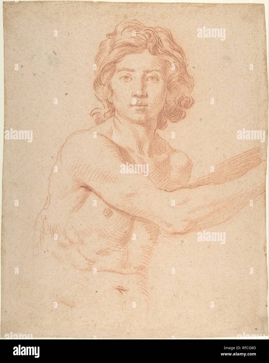 Half-Figure di una gioventù con il suo braccio destro sollevato. Artista: Simone Cantarini (italiano, Pesaro Verona 1612-1648). Dimensioni: 13 5/16 x 10 1/2a. (33,8 x 26,7 cm). Data: 1612-48. Museo: Metropolitan Museum of Art di New York, Stati Uniti d'America. Foto Stock