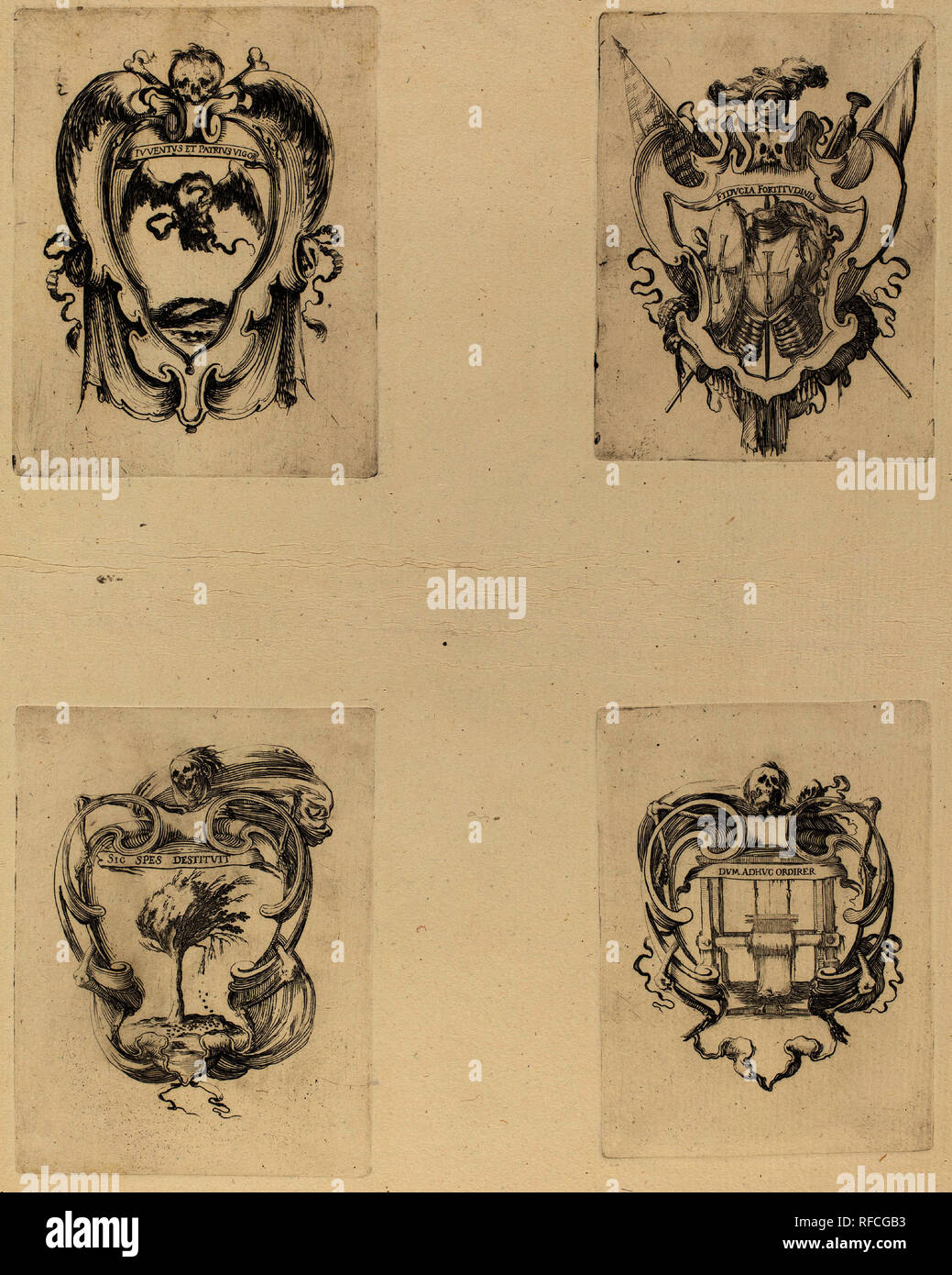 Quattro gli emblemi per i funerali del principe Francesco de' Medici. Media: 4 acquaforti su un foglio di carta vergata [restrikes]. Museo: National Gallery of Art di Washington DC. Autore: Stefano della Bella. Foto Stock