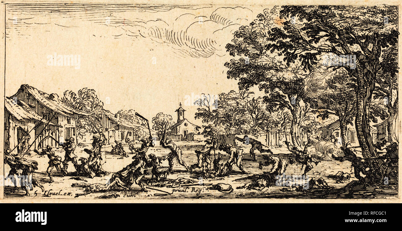 I contadini' vendetta. Data: c. 1633. Medio: l'attacco. Museo: National Gallery of Art di Washington DC. Autore: Jacques Callot. Foto Stock