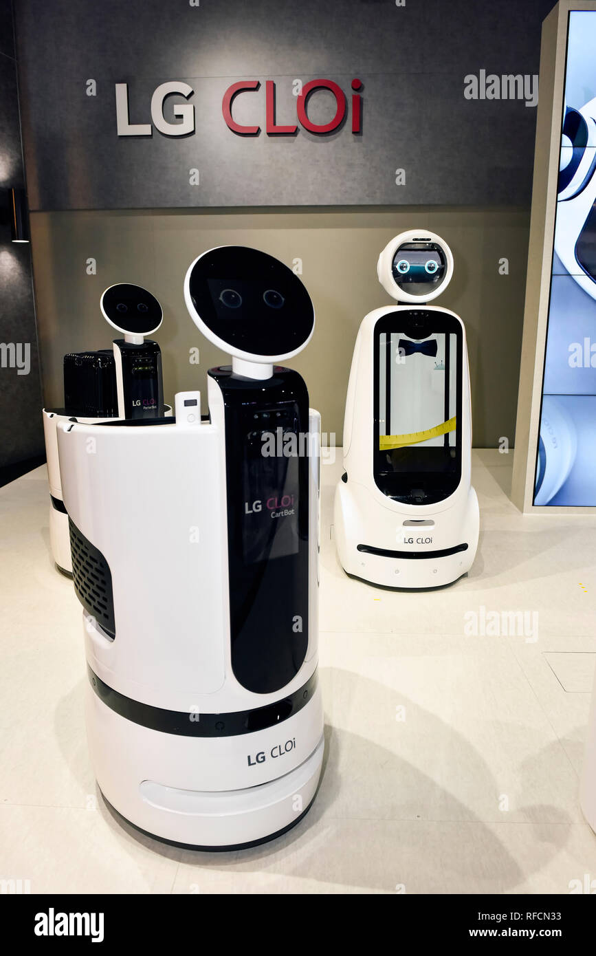 LG CLOi Robot al CES 2019, Consumer Electronics Show di Las Vegas, Nevada Foto Stock