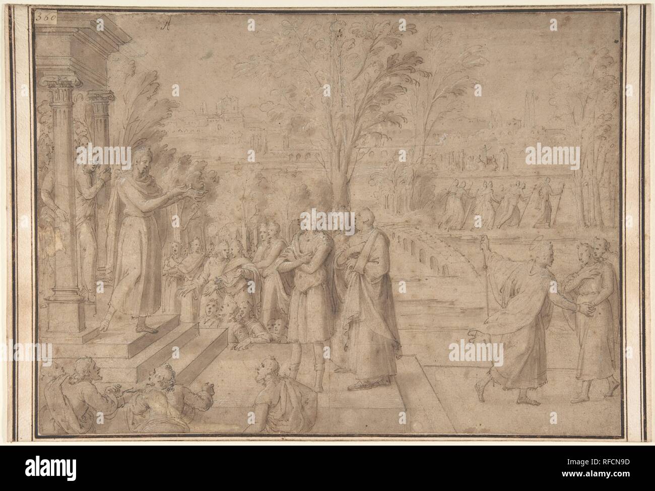Un Santo Cifre di indirizzamento da le fasi di un tempio. Artista: Antoine Caron (francese, Beauvais Parigi 1521-1599). Dimensioni: 10-7/8 x 14-1/4 in. (27,6 x 36,2 cm). Museo: Metropolitan Museum of Art di New York, Stati Uniti d'America. Foto Stock Un Santo Cifre di indirizzamento da le fasi di un tempio. Artista: Antoine Caron (francese, Beauvais Parigi 1521-1599). Dimensioni: 10-7/8 x 14-1/4 in. (27,6 x 36,2 cm). Museo: Metropolitan Museum of Art di New York, Stati Uniti d'America. Foto Stock