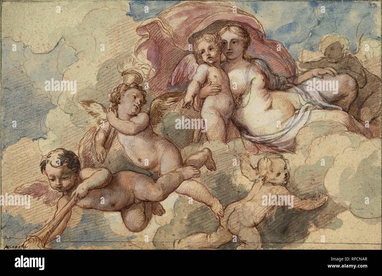 Venere con Amor e teste di putti. Relatore per parere: Charles Joseph Natoire. Relatore per parere: Adrien Manglard (respinta attribuzione). Dating: 1710 - 1777. Misurazioni: h 266 mm × W 406 mm. Museo: Rijksmuseum Amsterdam. Foto Stock