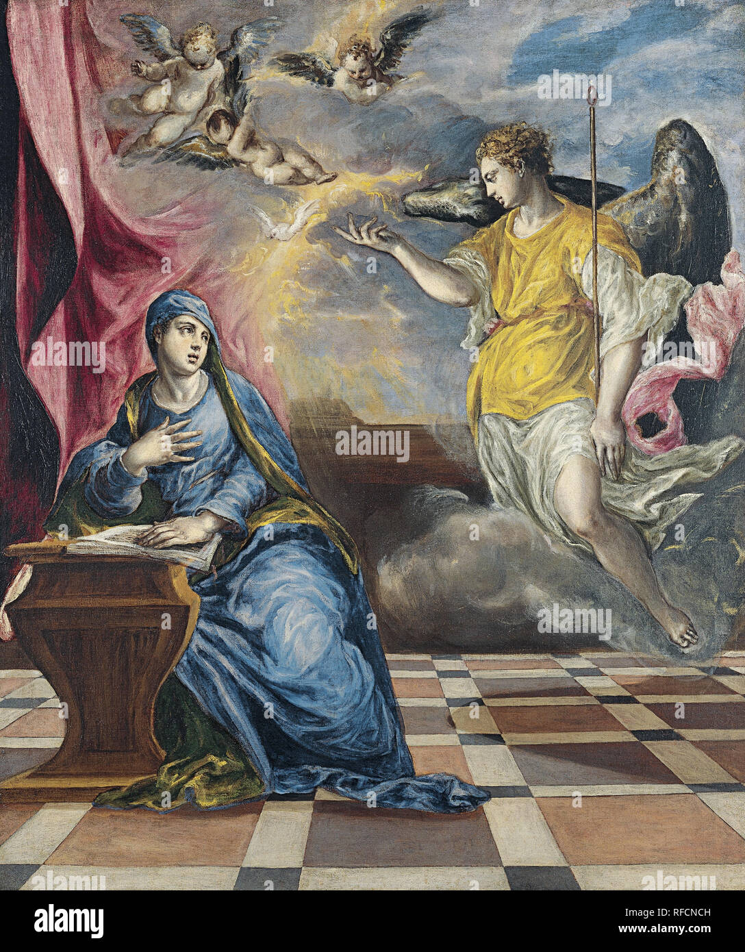 L'Annunciazione. Data/Periodo: ca. 1576. La pittura. Olio su tela. Altezza: 117 cm (46 in); larghezza: 98 cm (38,5 in). Autore: GRECO, EL. Foto Stock