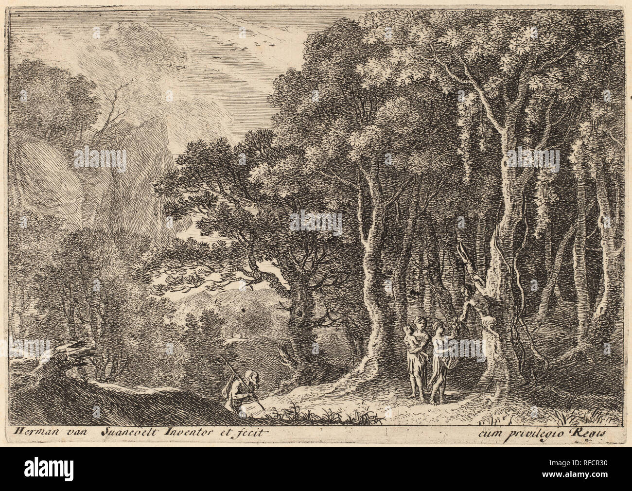 Un Satiro la raccolta della frutta. Medio: l'attacco. Museo: National Gallery of Art di Washington DC. Autore: HERMAN VAN SWANEVELT. Foto Stock