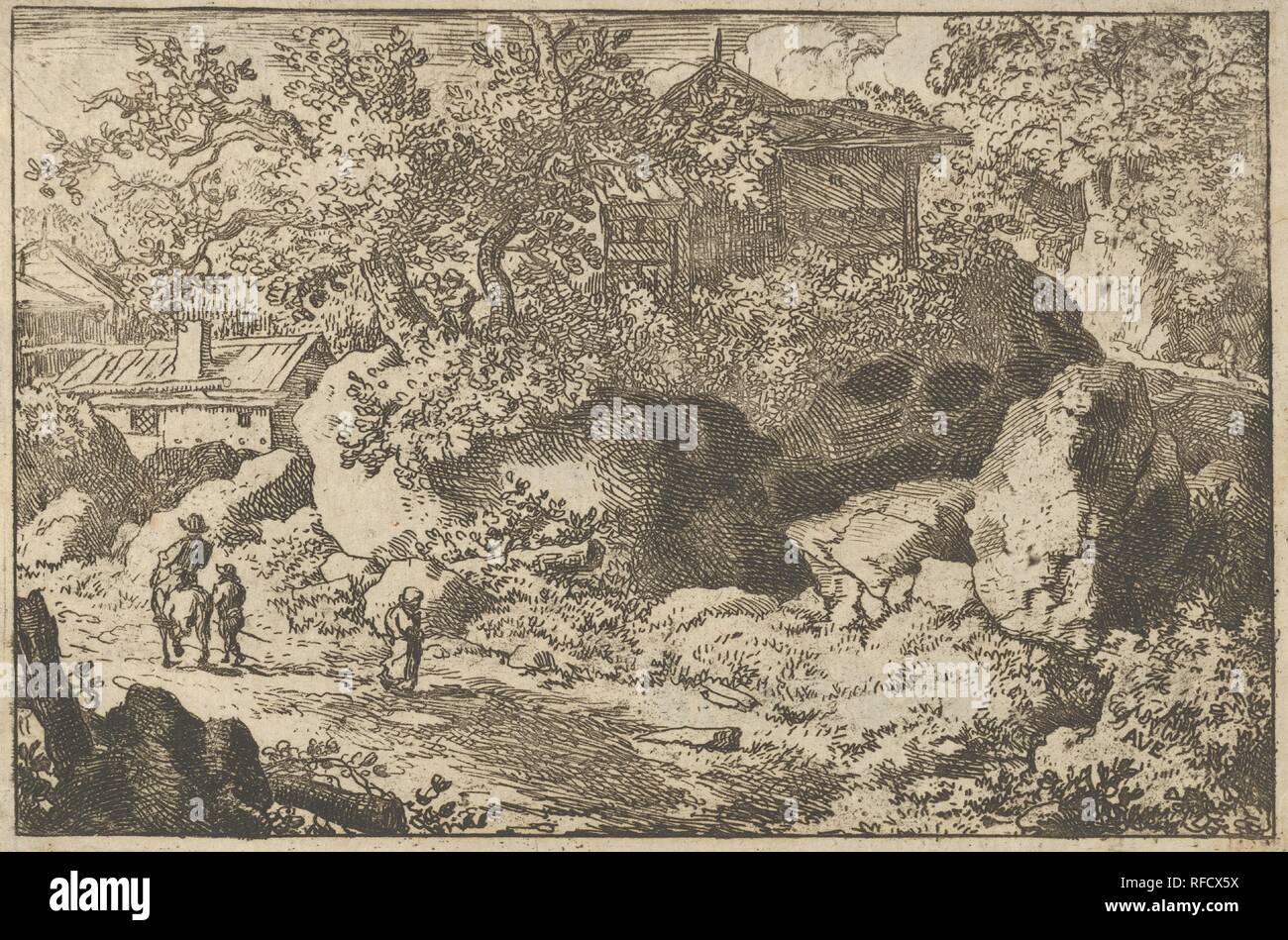 Il contadino a cavallo. Artista: Allart van Everdingen (Olandese, Alkmaar 1621-1675 Amsterdam). Dimensioni: foglio: 4 1/16 x 5 7/8 in. (10,3 × 15 cm). Museo: Metropolitan Museum of Art di New York, Stati Uniti d'America. Foto Stock