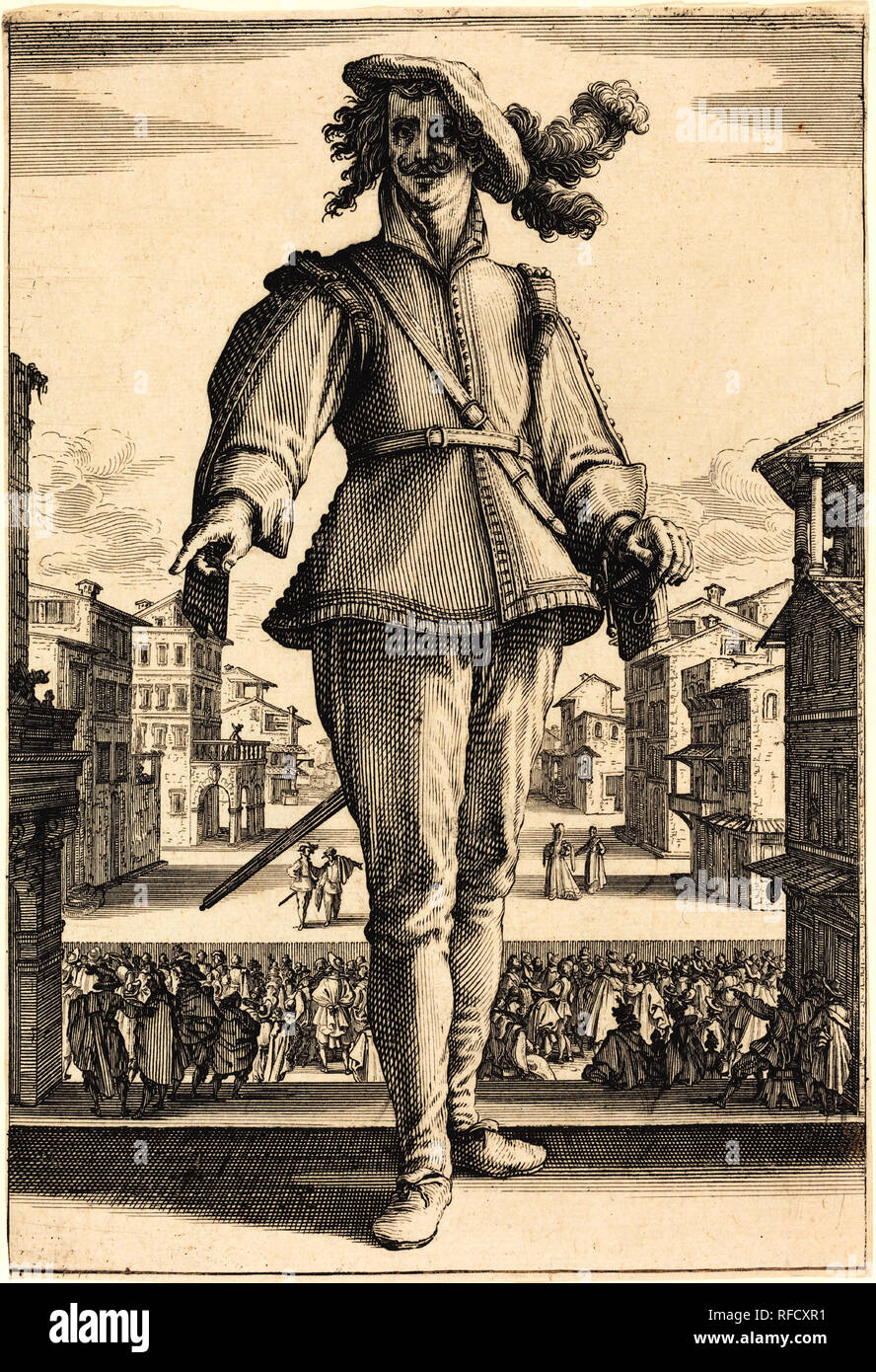 Il capitano o l'Innamorato. Data: 1618/1620. Medium: attacco e incisione. Museo: National Gallery of Art di Washington DC. Autore: Jacques Callot. Foto Stock