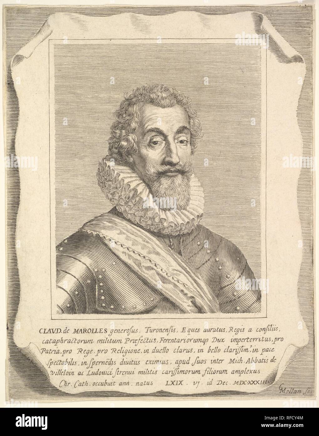 Ritratto di Claude de Marolles. Artista: Claude Mellan (francese, Abbeville 1598-1688 Paris). Dimensioni: foglio: 9 3/8 x 7 5/16 in. (23,8 x 18,6 cm). Sitter: Ritratto di Claude de Marolles (Francese). Museo: Metropolitan Museum of Art di New York, Stati Uniti d'America. Foto Stock