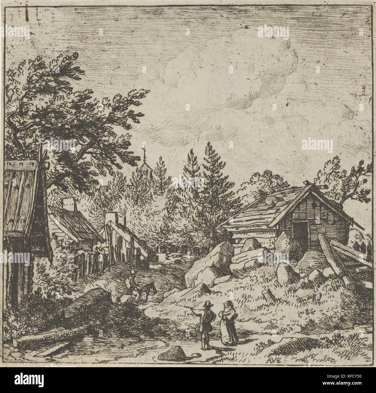 La frazione in massa Montainous. Artista: Allart van Everdingen (Olandese, Alkmaar 1621-1675 Amsterdam). Dimensioni: foglio: 4 1/8 × 4 3/16 in. (10,4 × 10,7 cm). Museo: Metropolitan Museum of Art di New York, Stati Uniti d'America. Foto Stock