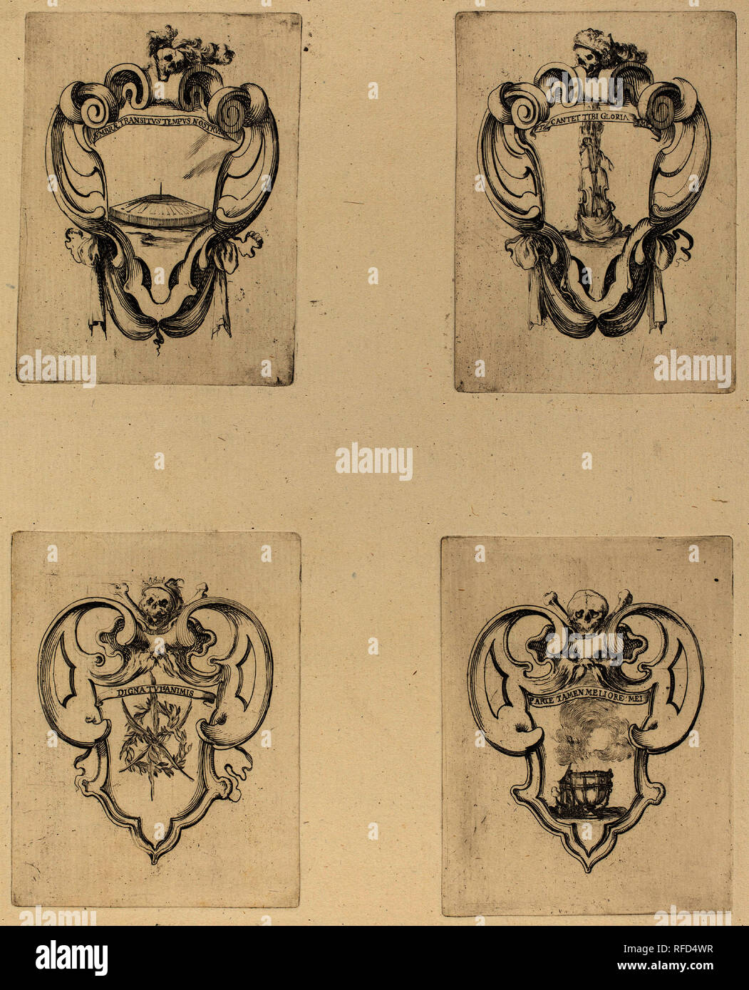 Quattro gli emblemi per i funerali del principe Francesco de' Medici. Media: 4 acquaforti su un foglio di carta vergata [restrikes]. Museo: National Gallery of Art di Washington DC. Autore: Stefano della Bella. Foto Stock
