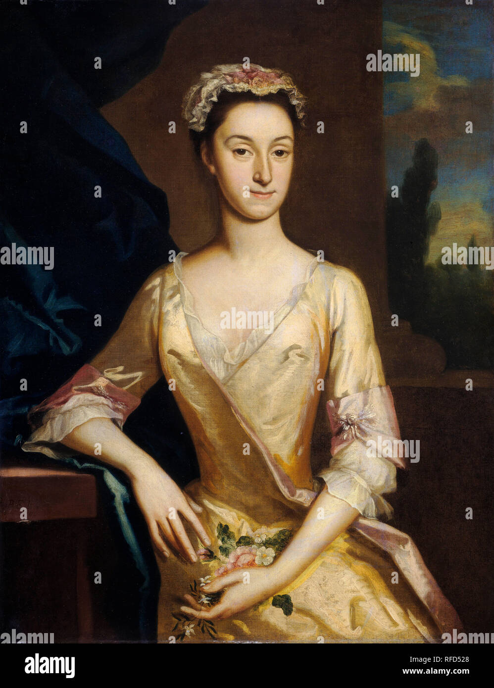 Ritratto di una donna. Data: c. 1730/1735. Dimensioni: complessivo: 91,6 x 71 cm (36 1/16 x 27 15/16 in.) incorniciato: 108 x 88,3 x 5,7 cm (42 1/2 x 34 3/4 x 2 1/4 in.). Medium: olio su tela. Museo: National Gallery of Art di Washington DC. Autore: Giuseppe HIGHMORE. Foto Stock