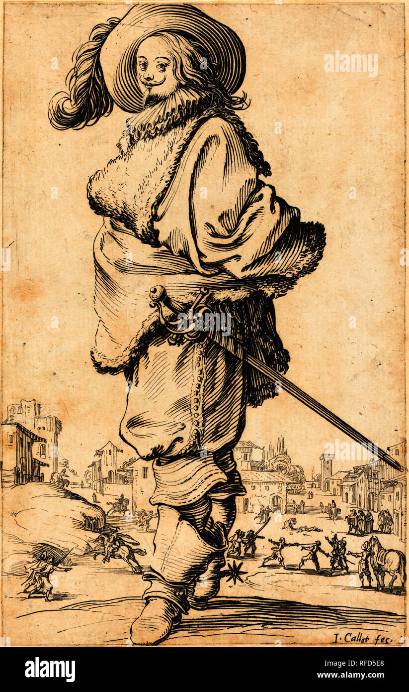 Uomo nobile con plastron da pelliccia. Data: c. 1620/1623. Medio: l'attacco. Museo: National Gallery of Art di Washington DC. Autore: Jacques Callot. Foto Stock