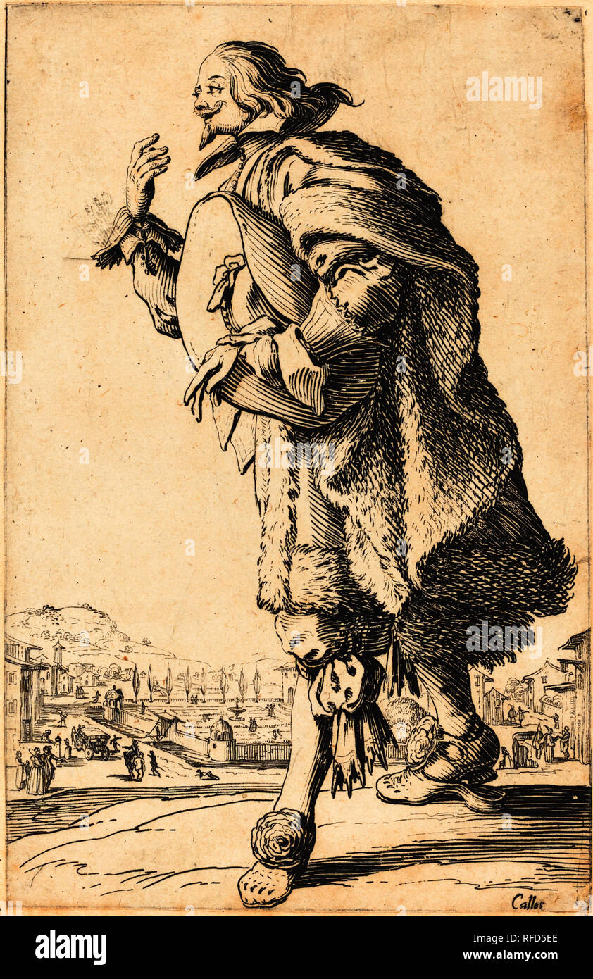 Nobile Uomo con cappello in feltro, chinandovi. Data: c. 1620/1623. Medio: l'attacco. Museo: National Gallery of Art di Washington DC. Autore: Jacques Callot. Foto Stock