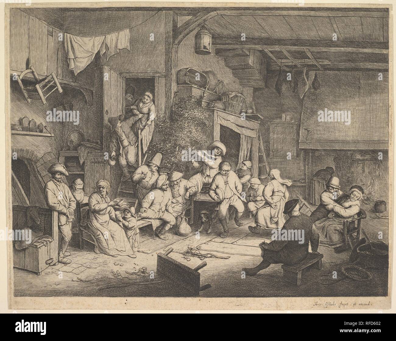 La danza presso la Locanda. Artista: Adriaen van Ostade (Olandese, 1610-1685 Haarlem Haarlem). Dimensioni: foglio: 10 3/16 × 12 13/16 in. (25,9 × 32,6 cm). Data: 1652. Museo: Metropolitan Museum of Art di New York, Stati Uniti d'America. Foto Stock