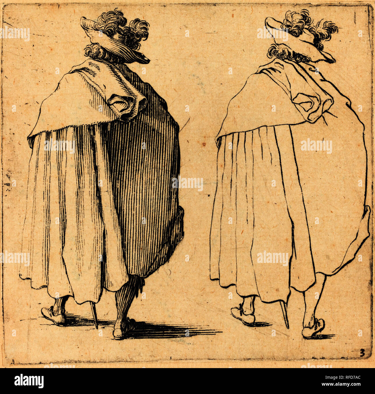 L uomo nel mantello, visto da dietro. Data: 1617 e 1621. Medio: l'attacco. Museo: National Gallery of Art di Washington DC. Autore: Jacques Callot. Foto Stock