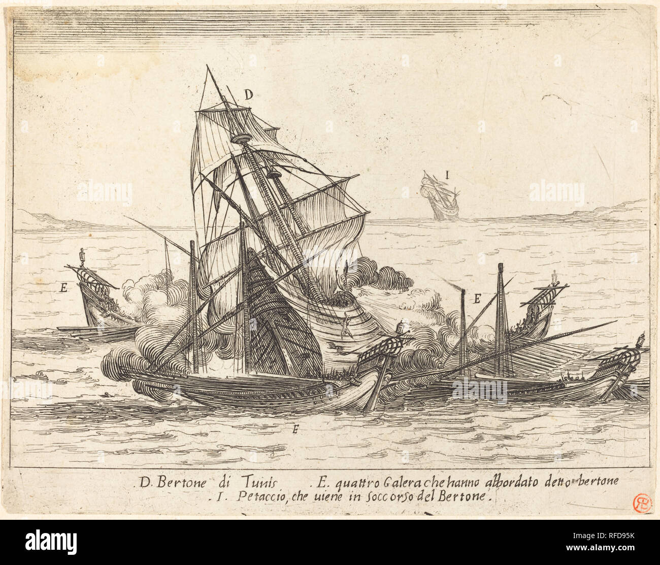 Imbarco di Bertone. Data: 1617. Medio: l'attacco. Museo: National Gallery of Art di Washington DC. Autore: Jacques Callot. Foto Stock