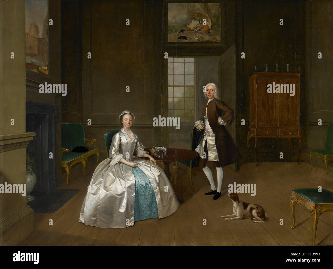 Il signor e la signora Atherton. Data/Periodo: ca. 1743. La pittura. Olio su tela. Altezza: 920 mm (36.22 in); Larghezza: 1.270 mm (50 in). Autore: Arthur Devis. Foto Stock