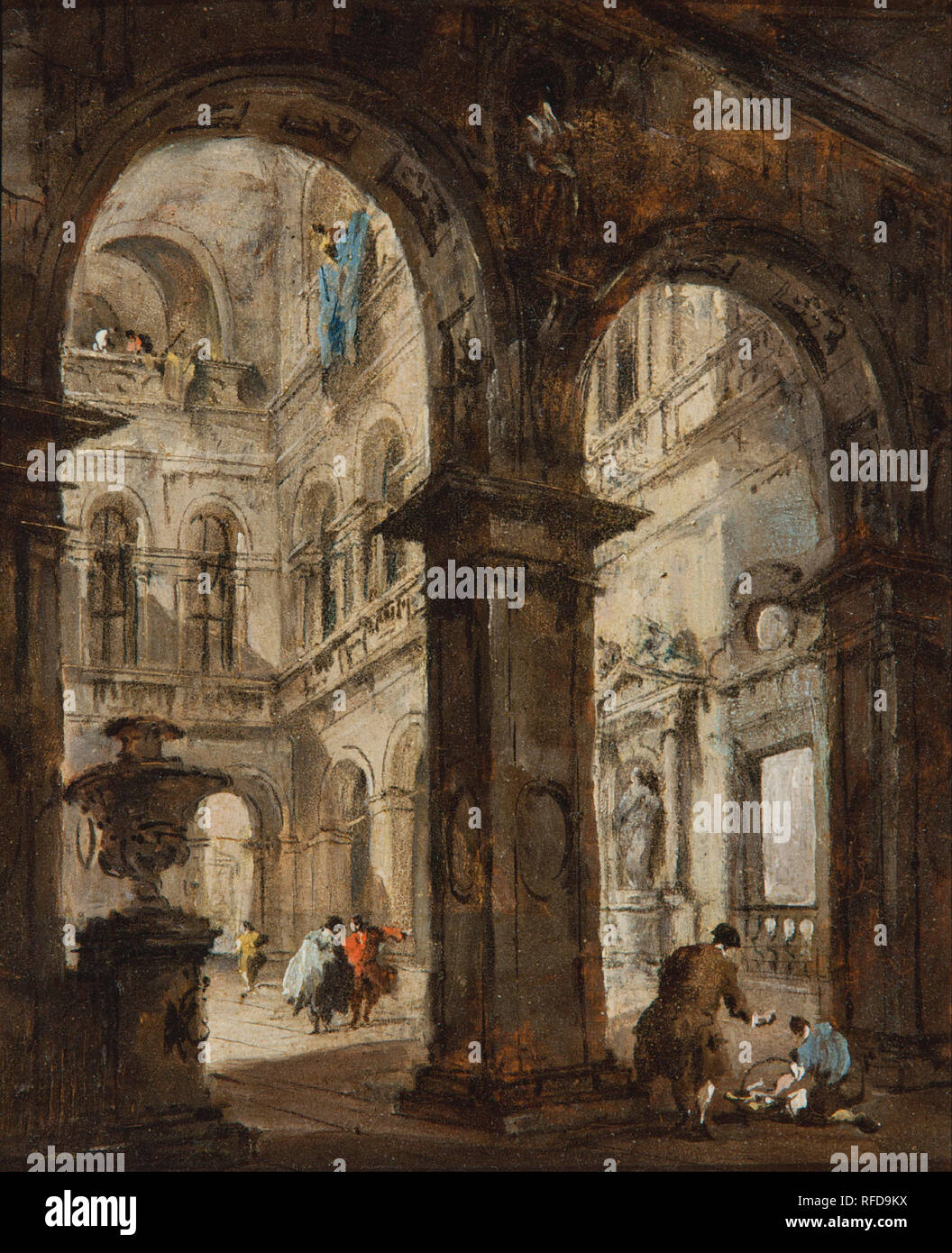 Un Capriccio architettonico. Data/Periodo: XVIII secolo. La pittura. Olio su pannello di legno Altezza: 19 mm (0,74 in); Larghezza: 15,20 mm (0,59 in). Autore: Francesco Guardi. Foto Stock