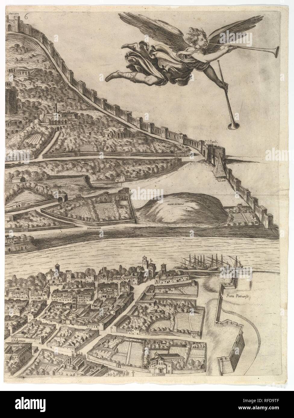 Pianta della città di Roma. Parte 6 con la città di Aureliano parete, la Porta Portuensis (Ostiense?) e il sepolcro di Caio Cestio. Artista: Antonio Tempesta (italiano, Firenze Roma 1555-1630). Il dedicatario: dedicata al Cardinale Camillo Pamphilj. Dimensioni: complessivo: 41 5/16 x 94 1/2 in. (105 x 240 cm). Editore: pubblicato da Giovanni Domenico de Rossi (Italiano, 1619-1653). Data: 1645. Parte della metà superiore della mappa di Roma. Raffigurato è il confine meridionale della città con la città di Aureliano parete, la Porta Portuensis (Ostiense?) e il sepolcro di Caio Cestio. Museo: Metropolitan Museum o Foto Stock Pianta della città di Roma. Parte 6 con la città di Aureliano parete, la Porta Portuensis (Ostiense?) e il sepolcro di Caio Cestio. Artista: Antonio Tempesta (italiano, Firenze Roma 1555-1630). Il dedicatario: dedicata al Cardinale Camillo Pamphilj. Dimensioni: complessivo: 41 5/16 x 94 1/2 in. (105 x 240 cm). Editore: pubblicato da Giovanni Domenico de Rossi (Italiano, 1619-1653). Data: 1645. Parte della metà superiore della mappa di Roma. Raffigurato è il confine meridionale della città con la città di Aureliano parete, la Porta Portuensis (Ostiense?) e il sepolcro di Caio Cestio. Museo: Metropolitan Museum o Foto Stock