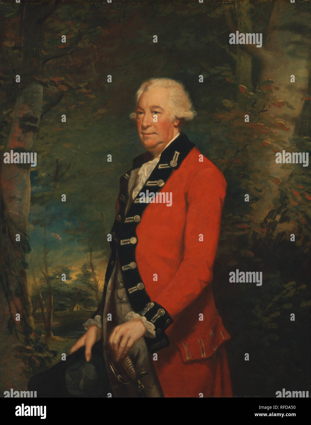 Sir Ralph Milbanke, Bt., nell'uniforme dello Yorkshire (North Riding) milizia. Data/Periodo: 1784. La pittura. Olio su tela. Altezza: 1.270 mm (50 in); larghezza: 1,016 mm (40 in). Autore: James Northcote. Foto Stock