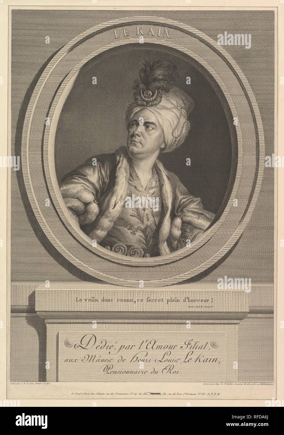 Ritratto di Henri-Louis Le Kain. Artista: Augustin de Saint-Aubin (francese, Parigi Parigi 1736-1807); dopo Simon Bernard Le Noir (francese, Parigi Parigi 1729-1791). Dimensioni: foglio: 15 13/16 × 10 7/8 in. (40,2 × 27,6 cm). Editore: Augustin de Saint-Aubin (francese, Parigi Parigi 1736-1807). Data: 1788. Museo: Metropolitan Museum of Art di New York, Stati Uniti d'America. Foto Stock