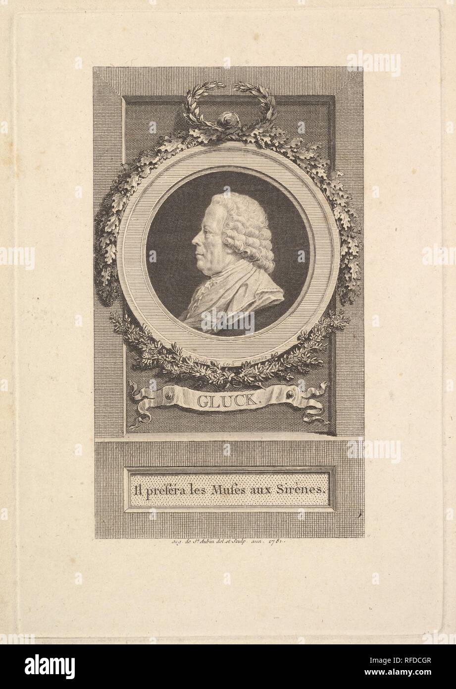 Ritratto di Gluck. Artista: Augustin de Saint-Aubin (francese, Parigi Parigi 1736-1807). Dimensioni: foglio: 9 1/16 x 6 1/8 in. (23 × 15,6 cm) Piastra: 7 1/4 × 4 15/16 in. (18,4 × 12,6 cm). Data: 1781. Museo: Metropolitan Museum of Art di New York, Stati Uniti d'America. Foto Stock