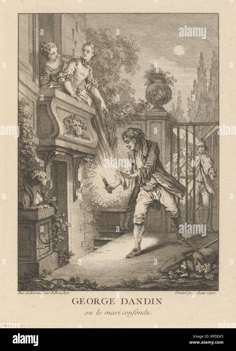 Incisioni de Boucher pour les Oeuvres de Molière [Figure de Boucher pour Molière]. Artista: Dopo François Boucher (francese, Parigi 1703-1770 Parigi); dopo Charles Nicolas Cochin II (francese, Parigi Parigi 1715-1790); Augustin de Saint-Aubin (francese, Parigi Parigi 1736-1807); Laurent automobili (francese, Lione Parigi 1699-1771); Antoine Coypel (francese, Parigi Parigi 1661-1722); Simon Charles Miger (francese, Nemours 1736-1820 Parigi); Isacco Sarrabat (francese del XVIII secolo); Quentin Pierre Chedel (francese, Châlons-en-Champagne 1705-1763 Châlons-en-Champagne); Ritratto di Moliere disegnato da Jean-Baptiste Mauzaisse (Fren Foto Stock