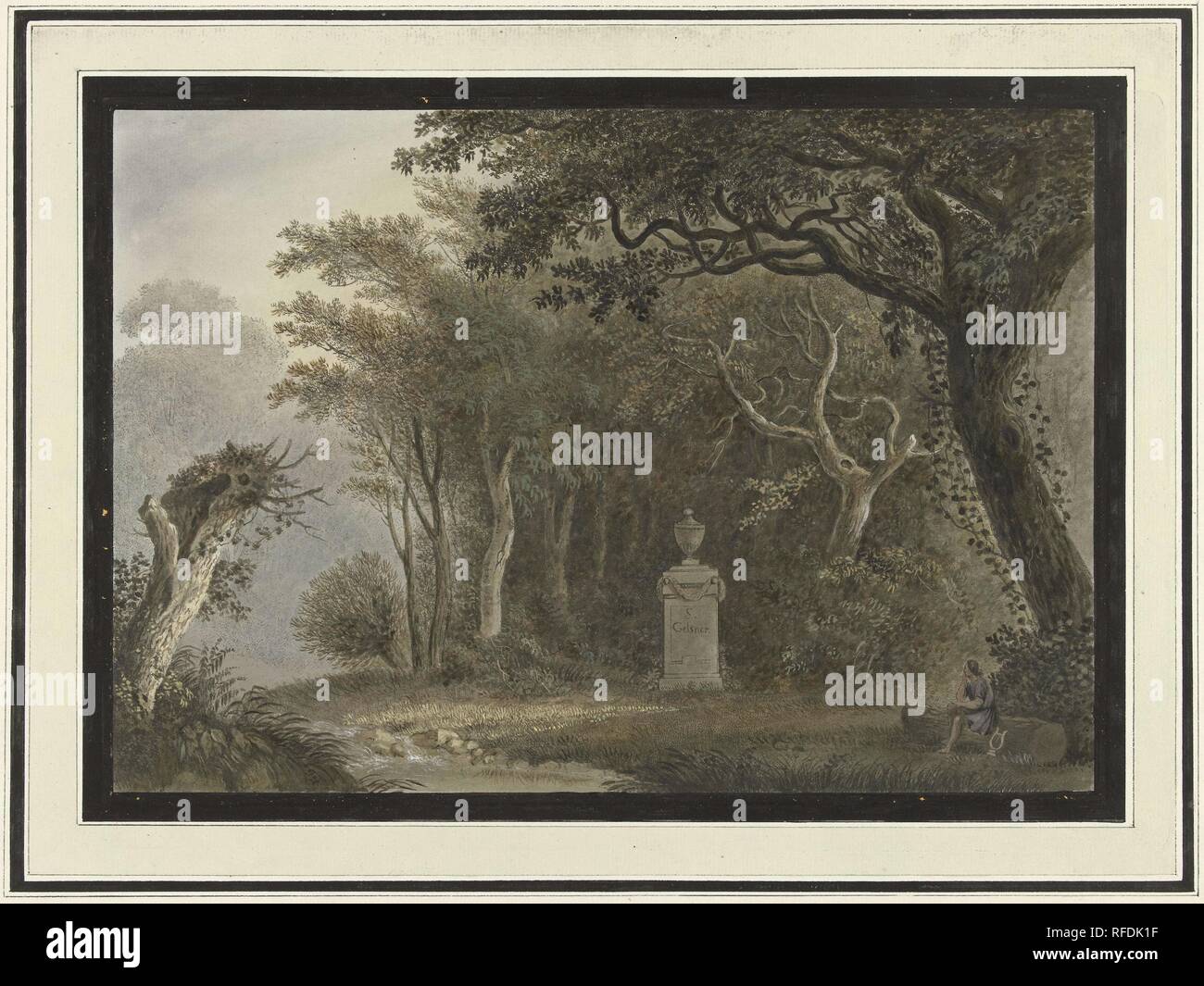 Paesaggio forestale con un monumento di S.Gessner. Relatore per parere: anonimo. Dating: 1740 - 1800. Misurazioni: h 342 mm × W 447 mm. Museo: Rijksmuseum Amsterdam. Foto Stock