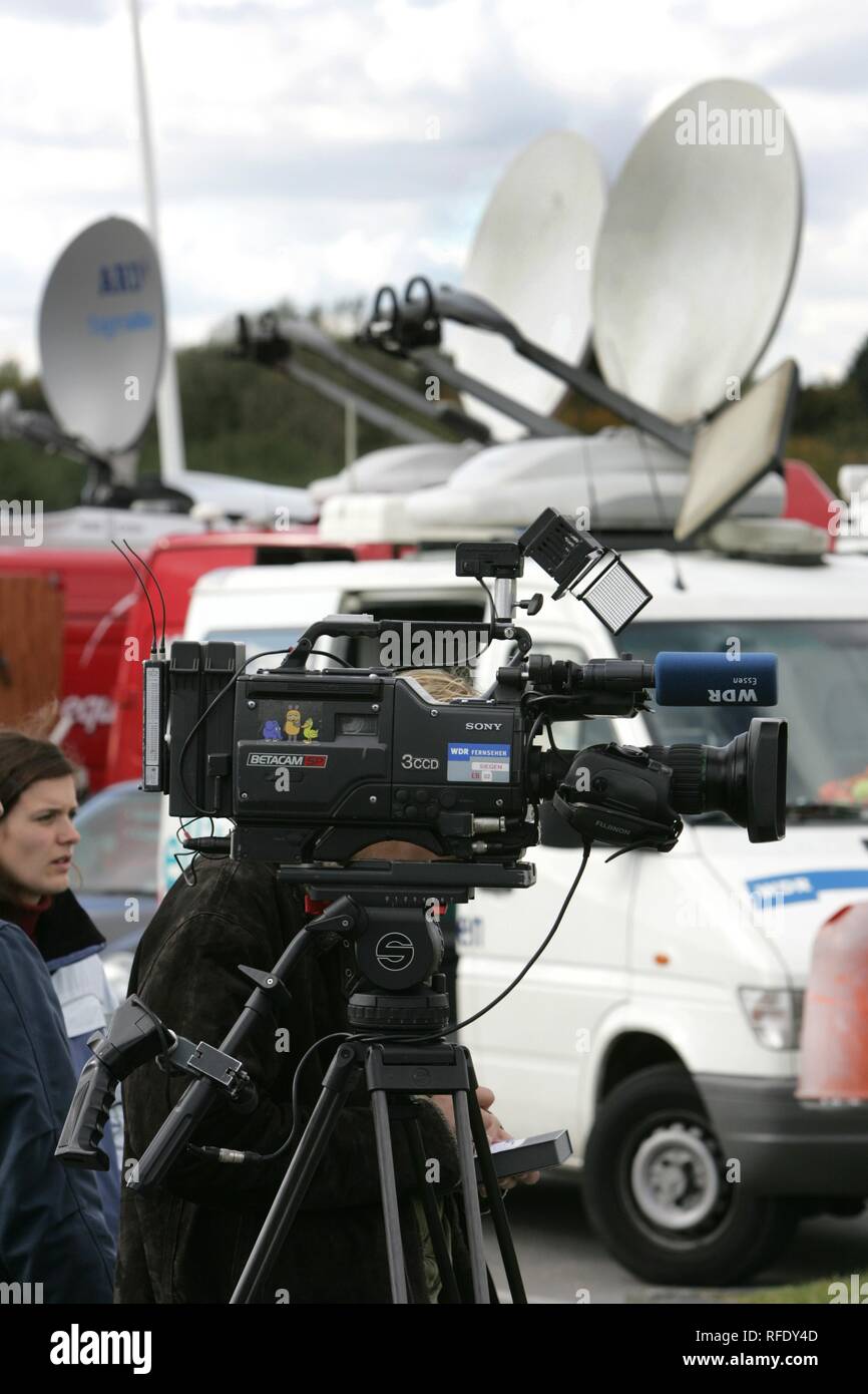 Al di fuori del gruppo di broadcast, troupe, Bochum, Renania settentrionale-Vestfalia, Germania Foto Stock