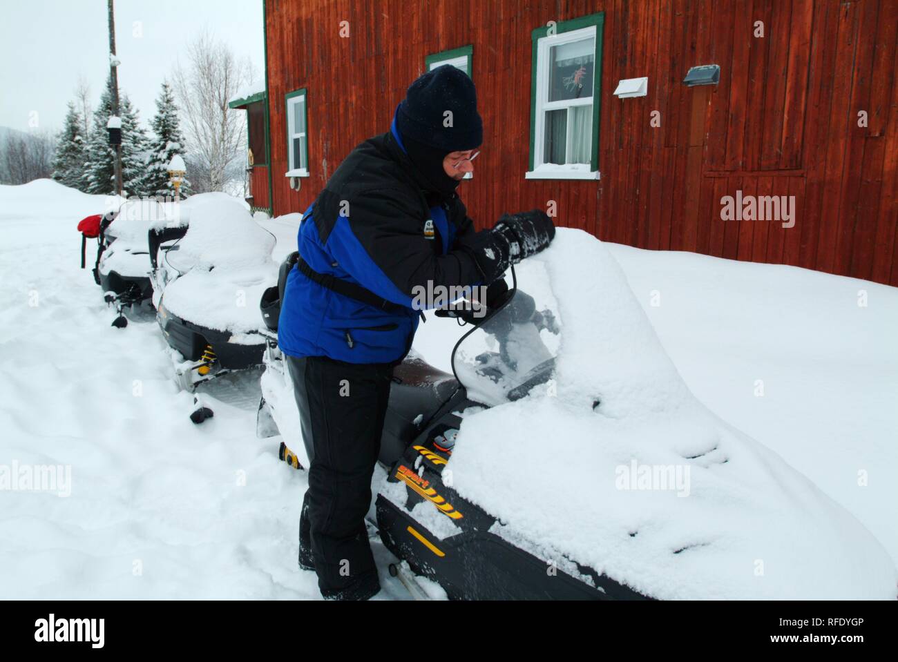 Può, Canada , Québec : motoslitte nella regione del Saguenay - Lac Saint Jean, Monts Valin Foto Stock