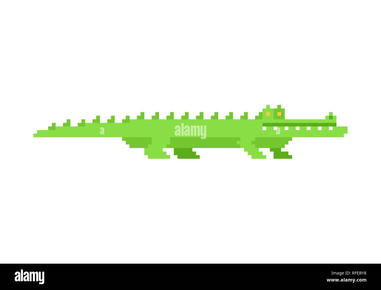 Crocodile pixel art. Alligatore 8 bit. grafica di rettile vecchio gioco. Illustrazione Vettoriale