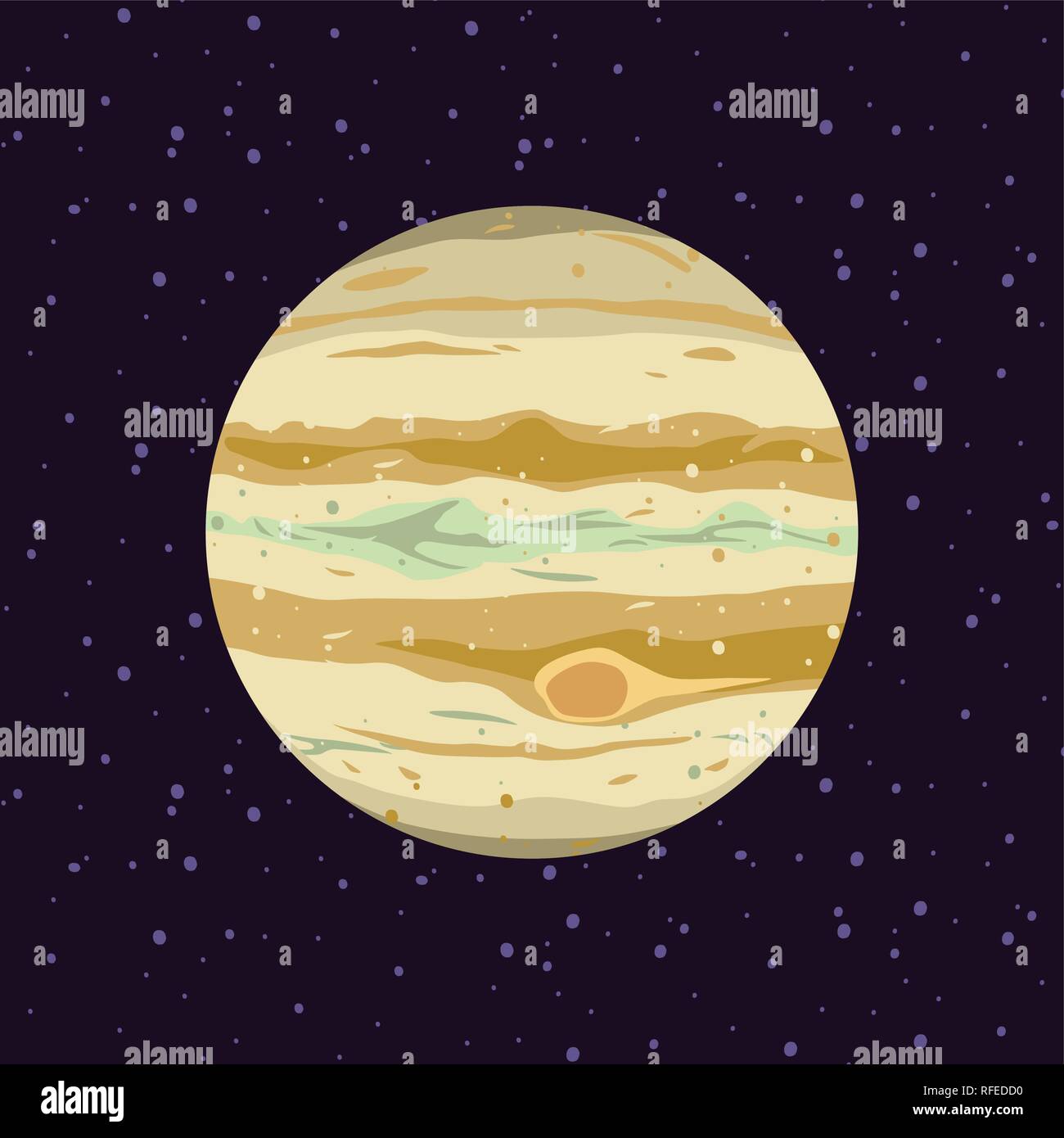 Cartoon di Giove, sistema solare pianeti. Osservatorio astronomico e stelle universo. Astronomia galaxy illustrazione vettore. Illustrazione Vettoriale