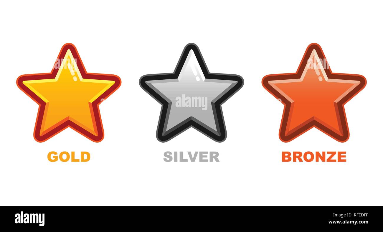 Collezione di oro argento e bronzo medaglia Stella piatta illustrazione vettoriale Illustrazione Vettoriale