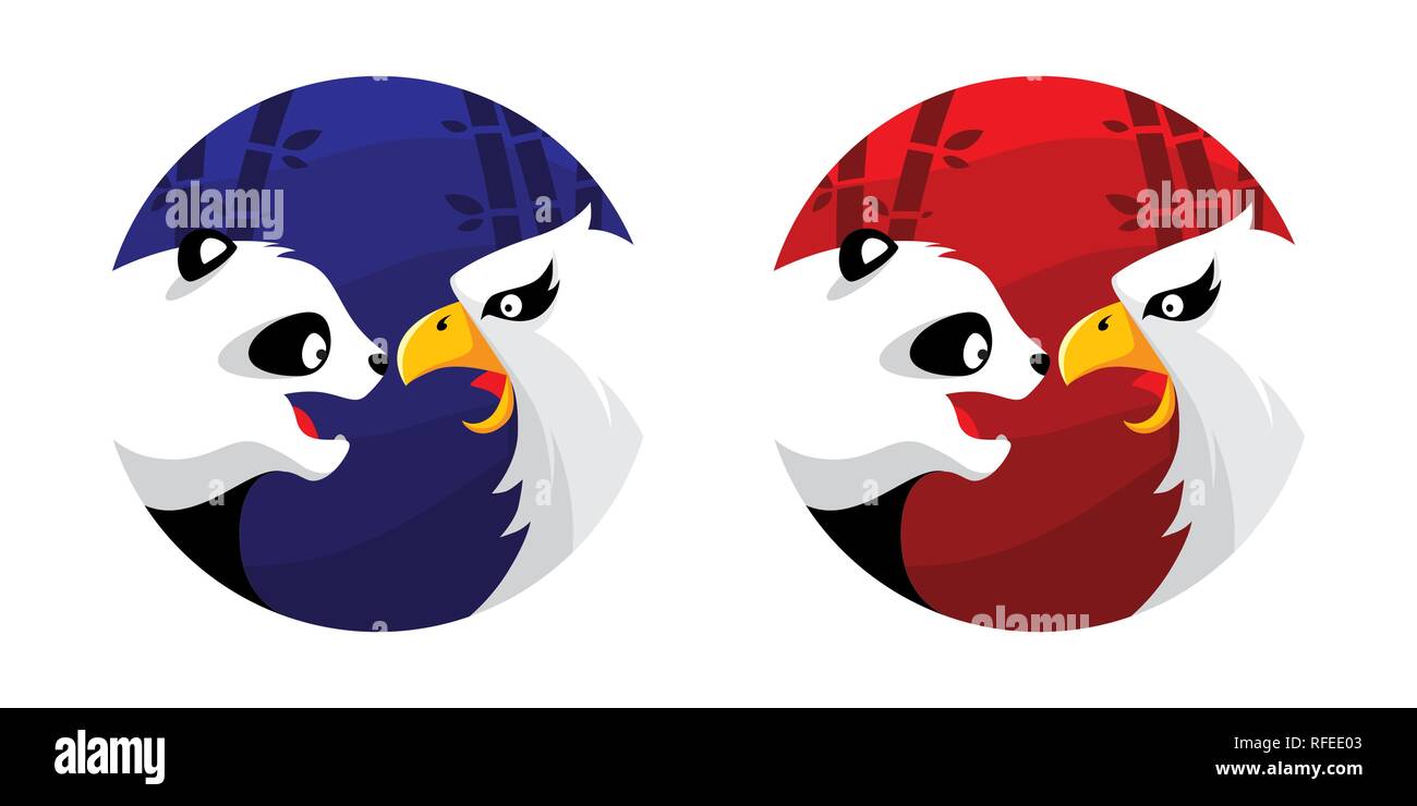 Panda Logo Eagle Illustrazione Vettore in uno stile piatto Illustrazione Vettoriale