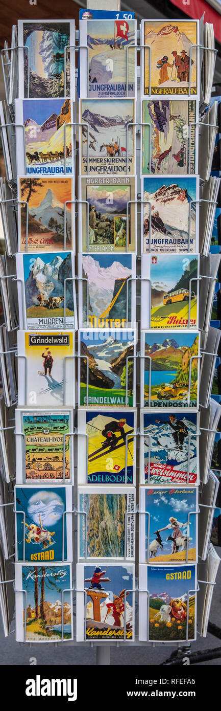 La Svizzera, Alpi Berner Oberland, la molla. Wengen, cartoline con design vintage immagini. Foto Stock
