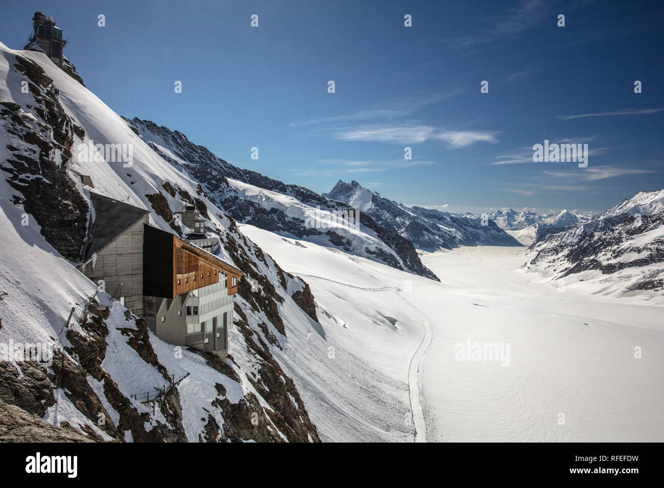 La Svizzera, Alpi Berner Oberland, Grindelwald, Jungfraujoch. Molla. Ghiacciaio di Aletsch. Jungfrau-Aletsch UNESCO - Sito Patrimonio dell'umanità. Più alto d'Europa- Foto Stock