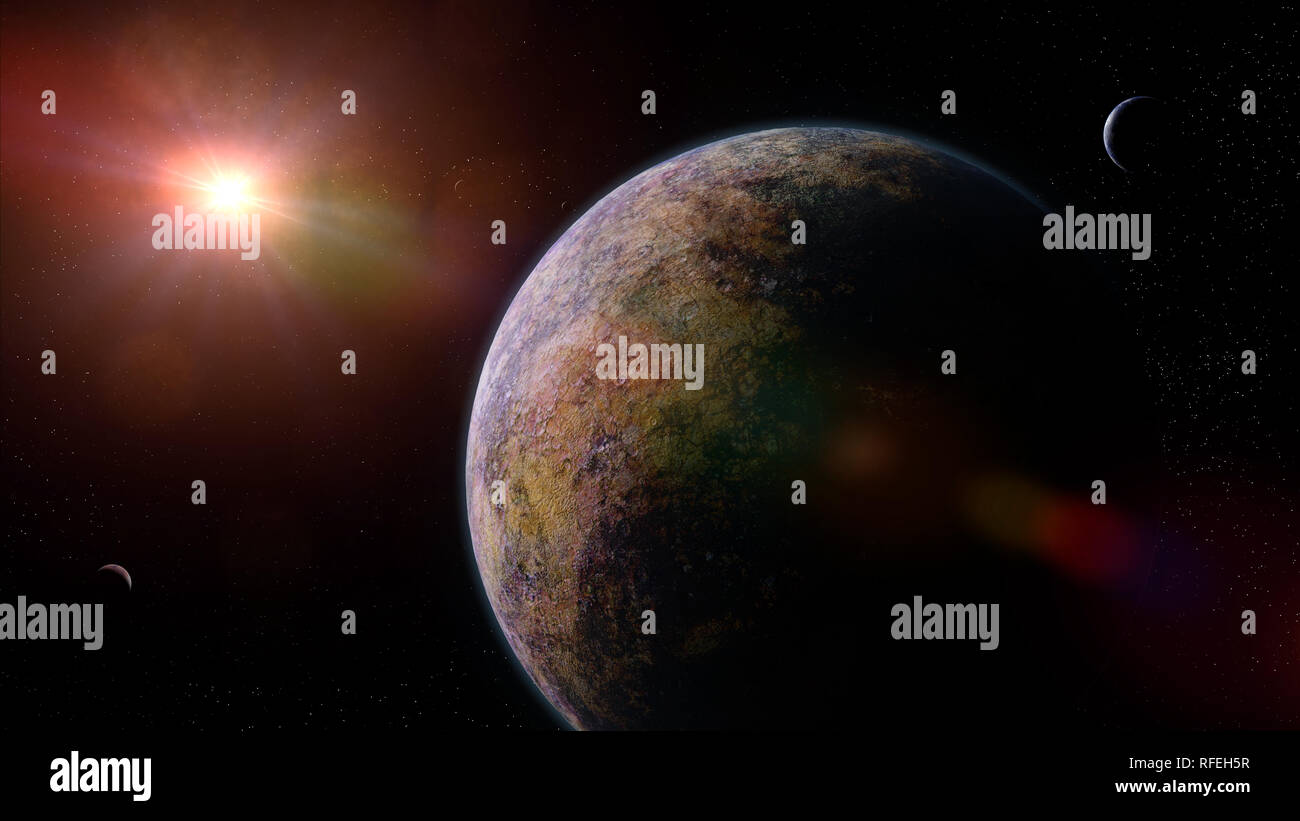 Alien pianeti in orbita intorno a una stella lontana Foto Stock