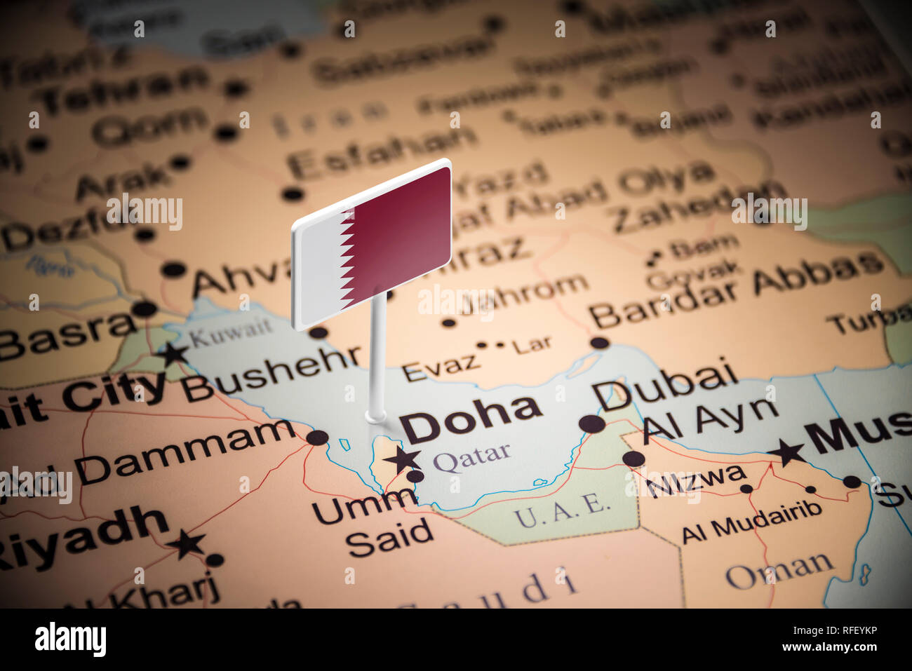 Il Qatar marcati con un contrassegno sulla mappa Foto Stock