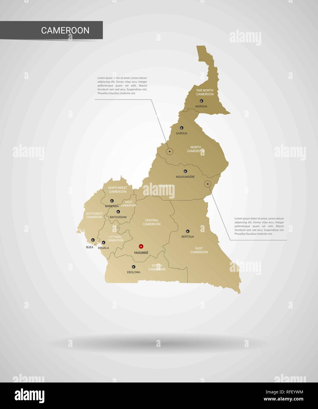 Vettore stilizzati Camerun mappa. Una infografica 3d oro illustrazione ...