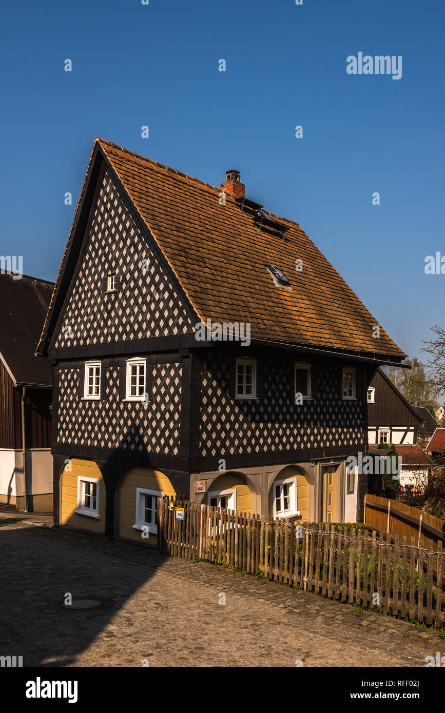 O Umgebindehaus in Obercunnersdorf, Sassonia in Germania Foto Stock