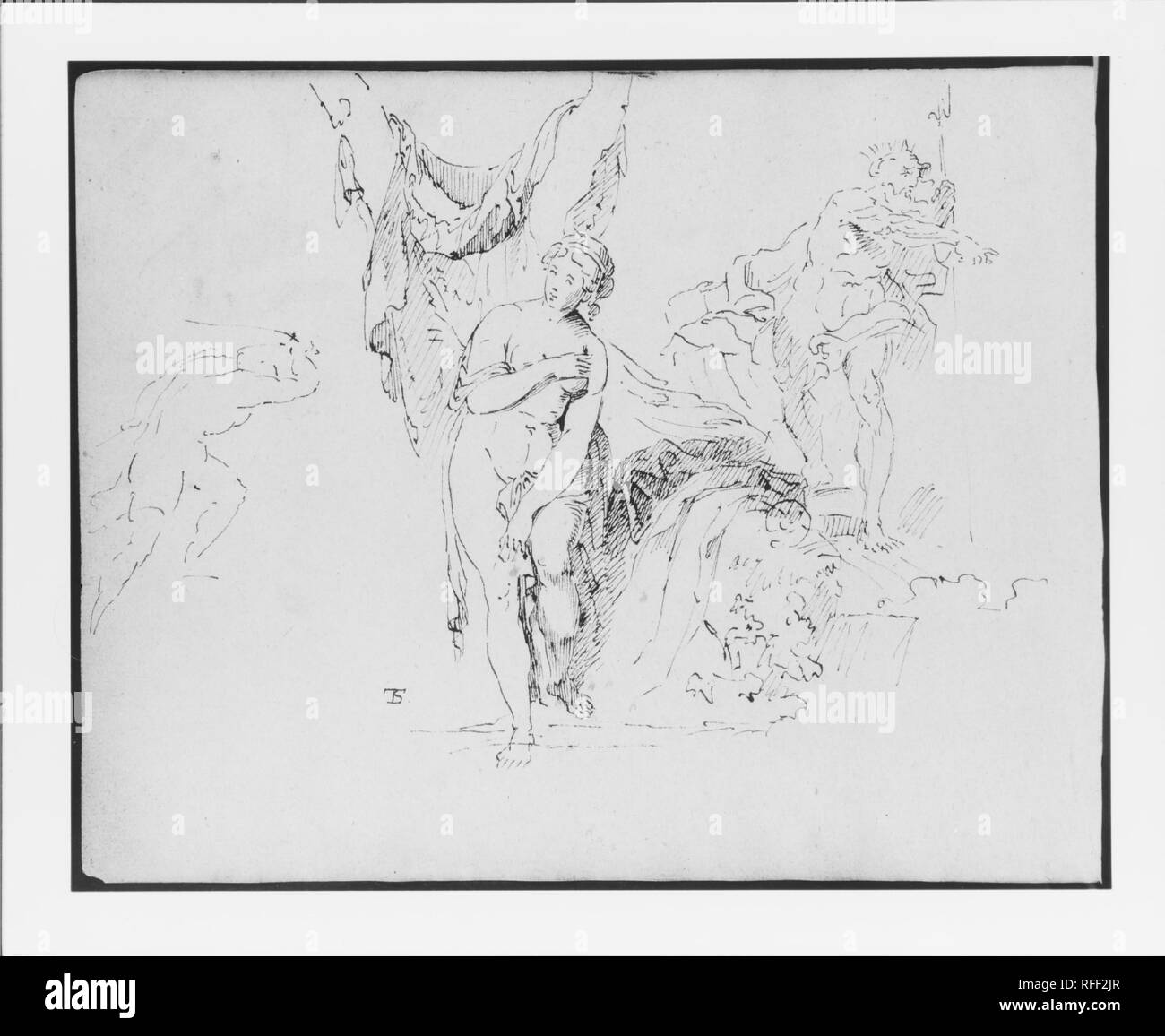 Composizione con la balneazione Venere Pudica tipo; un tritone; una fuga figura (da Sketchbook). Artista: Thomas Sully (American, Horncastle, Lincolnshire 1783-1872 Philadelphia, Pennsylvania). Dimensioni: 9 x 11 1/2 in. (22,9 x 29,2 cm). Data: 1810-20. Museo: Metropolitan Museum of Art di New York, Stati Uniti d'America. Foto Stock